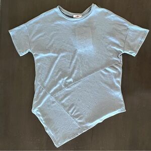 NEW GeeGee Light Blue Ribbed Asymmetric Hem Soft Stretchy Short Sleeve T-shirt